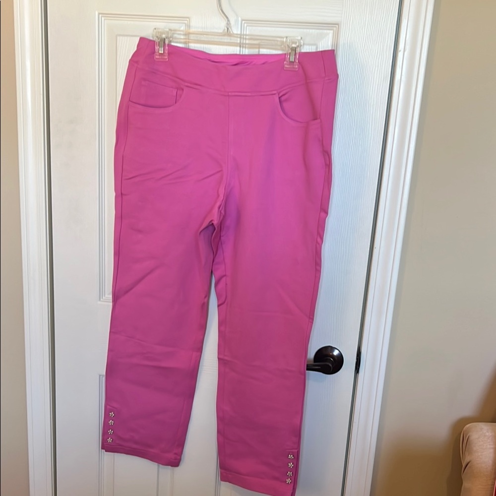 Belle by Kim Gravel Pink Pants with Decorative Hem